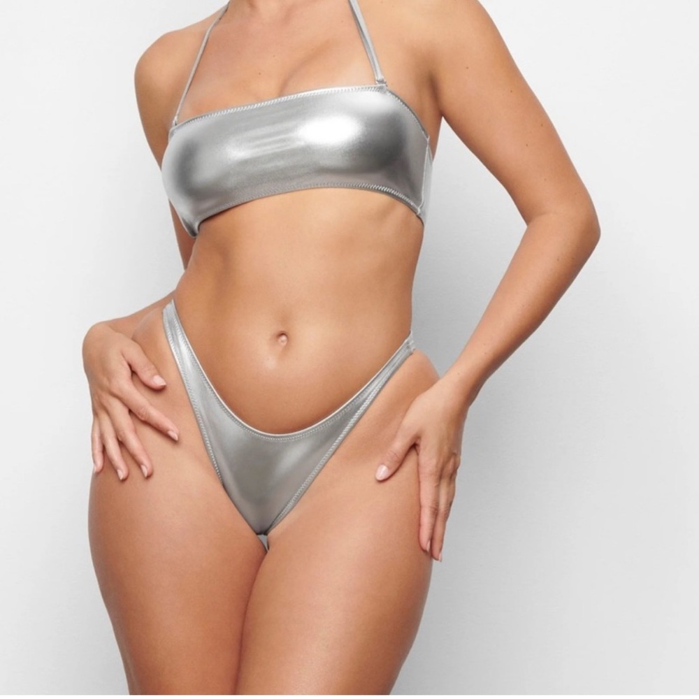 SKIMS Silver Metallic Bikini Bottoms